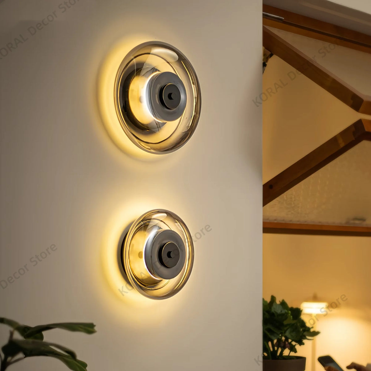Applique Murale en Verre Noir et Doré LED Multicolore
