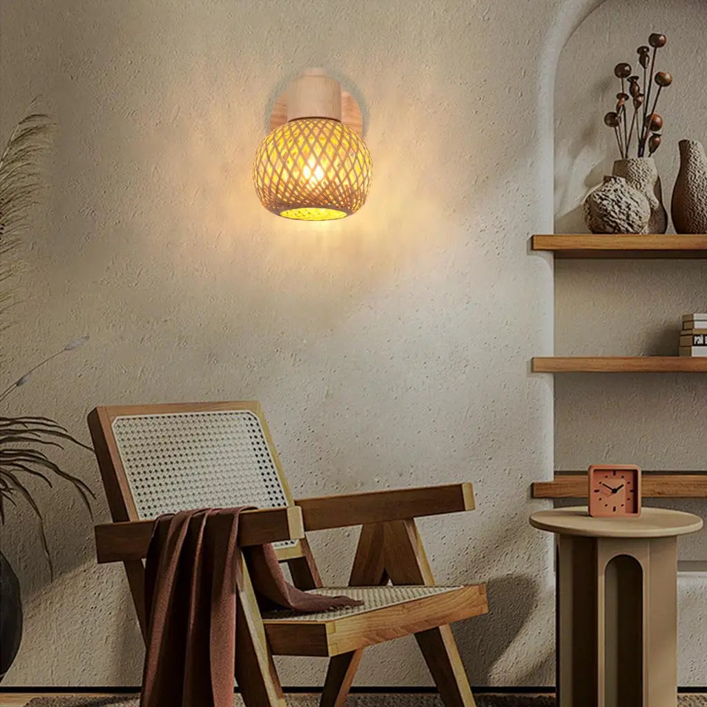 Applique murale LED bohème en rotin