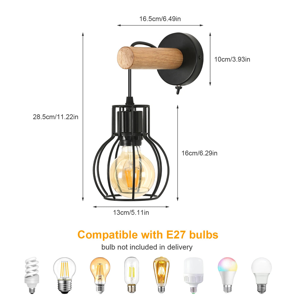 Applique murale rétro bois & métal