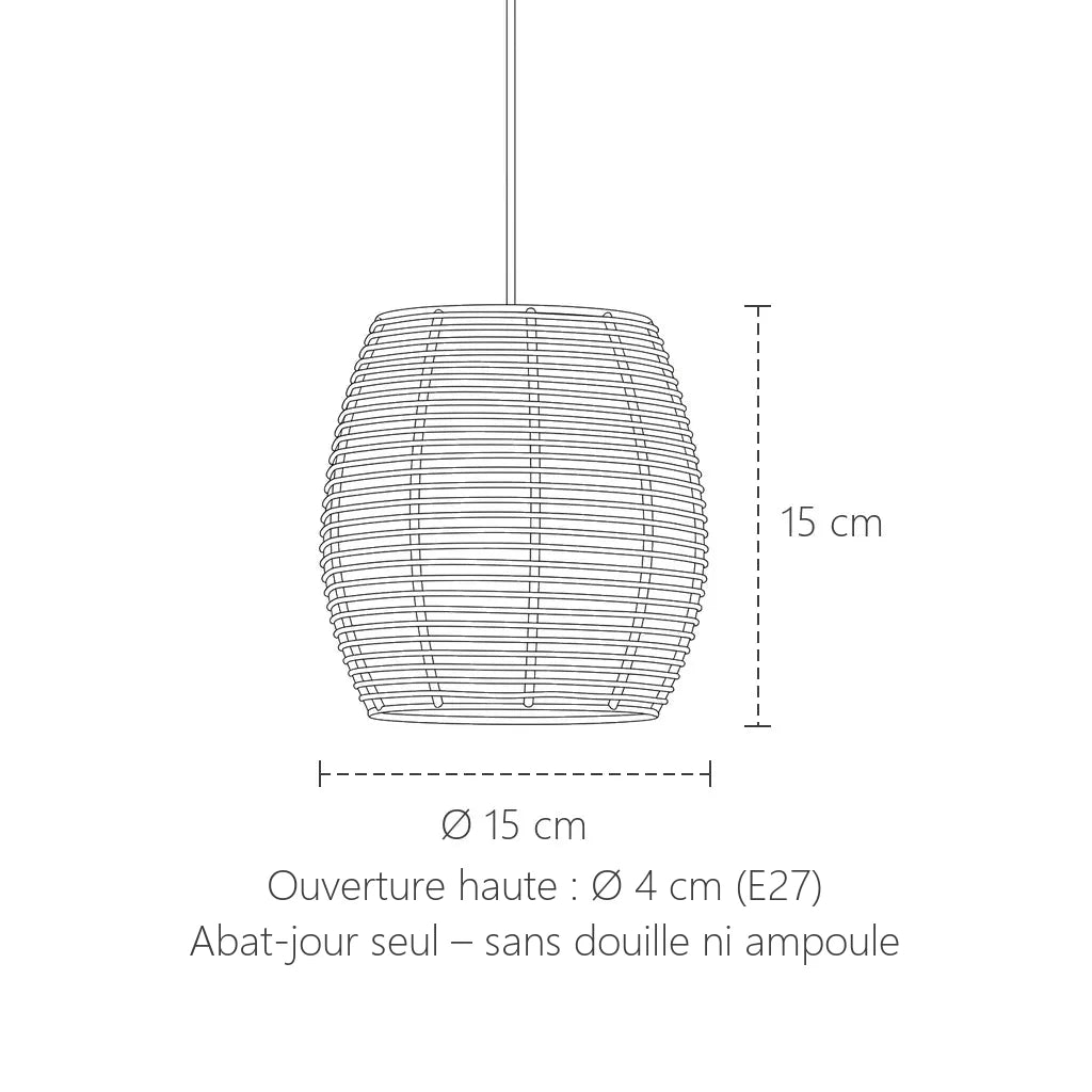 Dimensions de l’abat-jour ovale en rotin : Ø 15 cm, 15 cm de haut