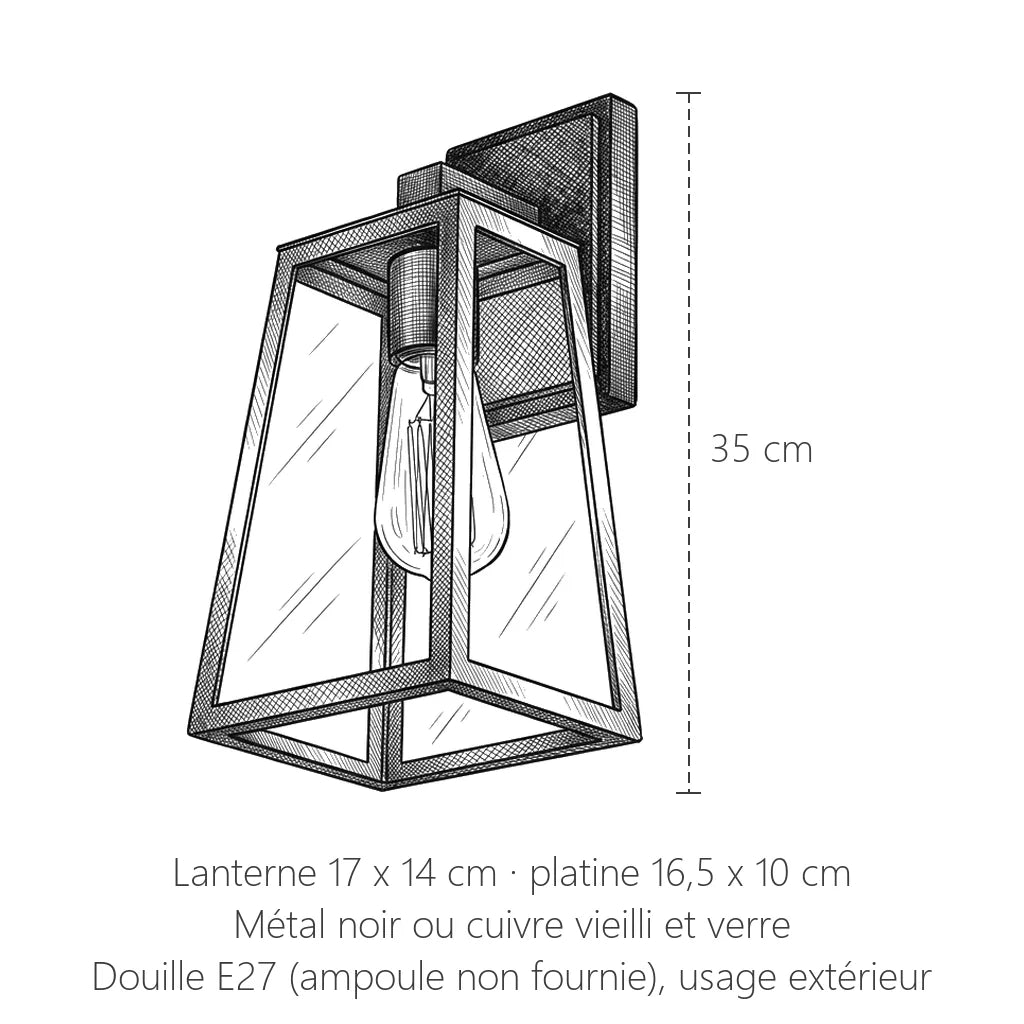 Dimensions de l'applique extérieure lanterne trapèze : 35 cm