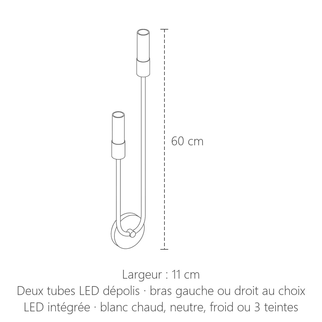 Dimensions de l'applique LED art déco : 60 cm de haut, 11 cm de large