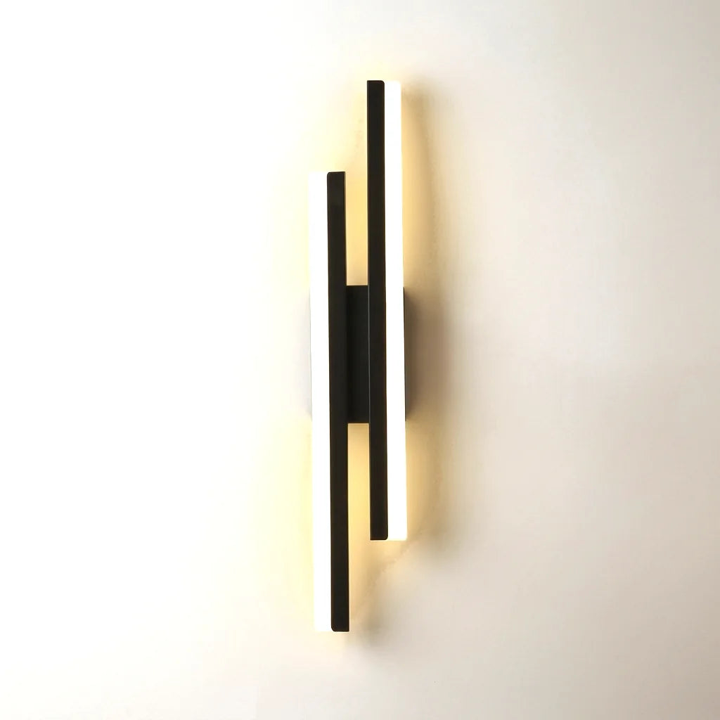 Applique murale LED double barre acrylique noire, barre haute à droite