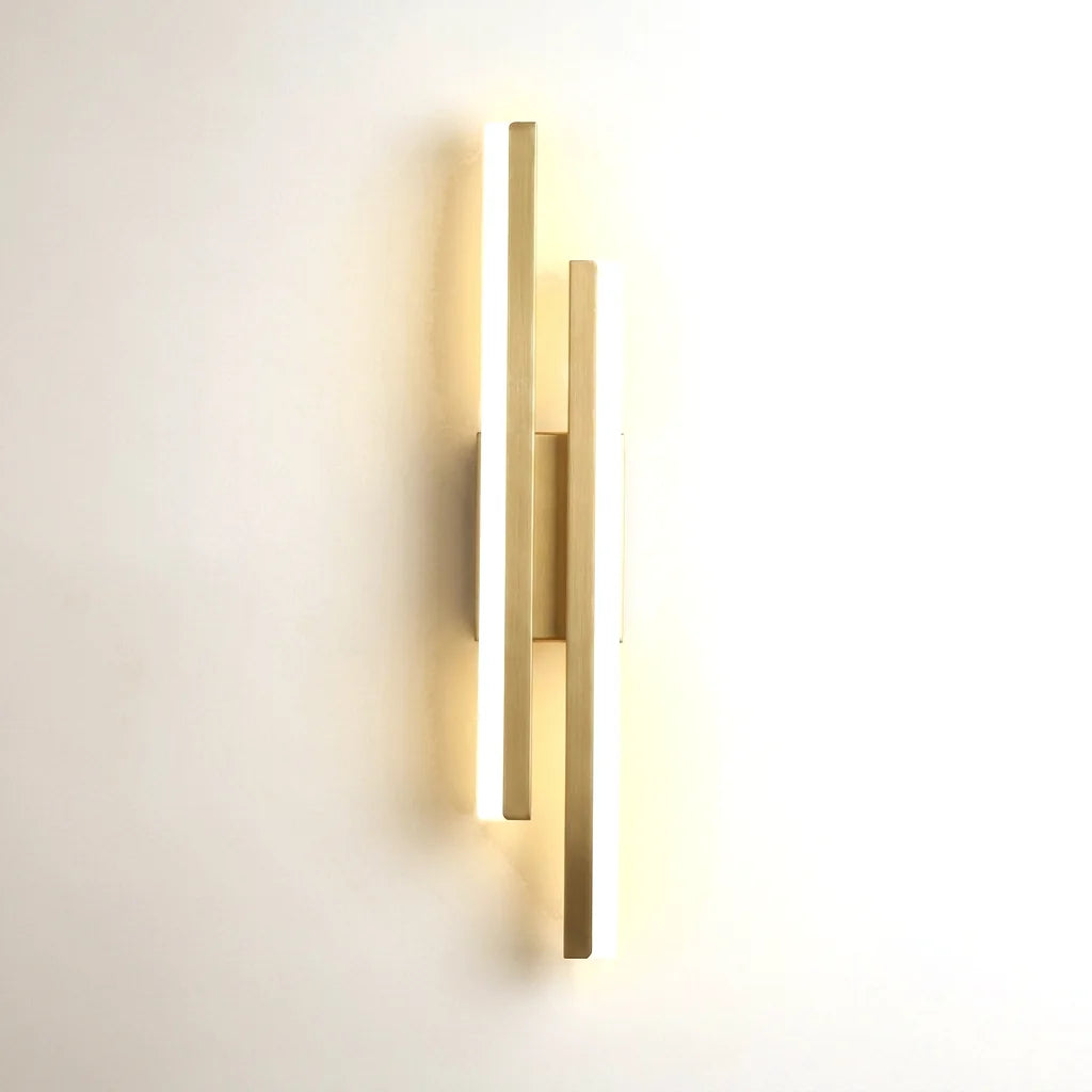 Applique murale LED double barre acrylique dorée, barre haute à gauche