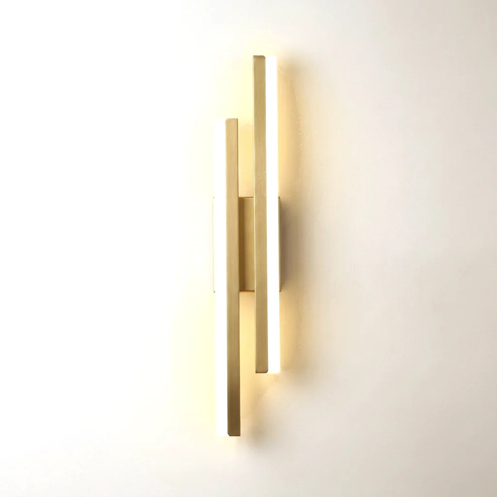 Applique murale LED double barre acrylique dorée, barre haute à droite