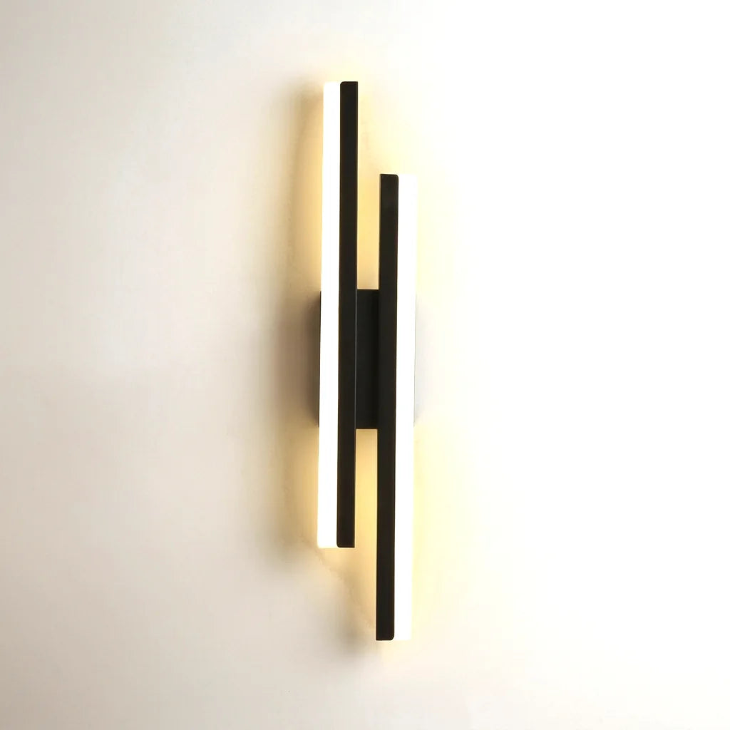 Applique murale LED double barre acrylique noire, barre haute à gauche
