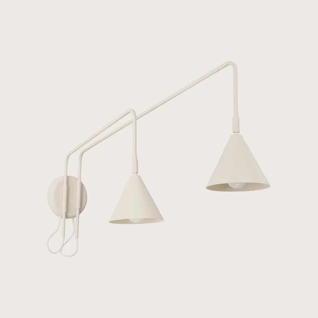 Applique liseuse à long bras et abat-jour conique, coloris beige (2 lumières – avec interrupteur)