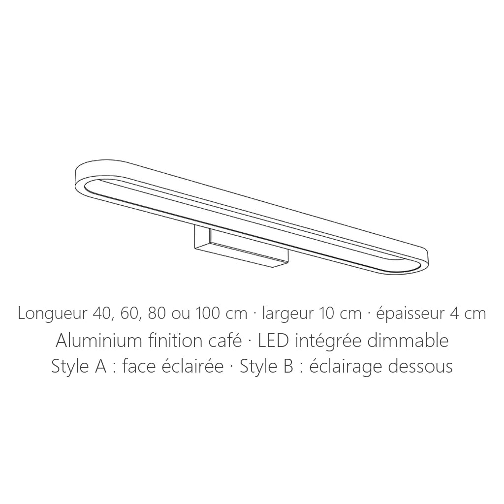 Dimensions de l'applique LED barre : de 40 à 100 cm de long, 10 × 4 cm