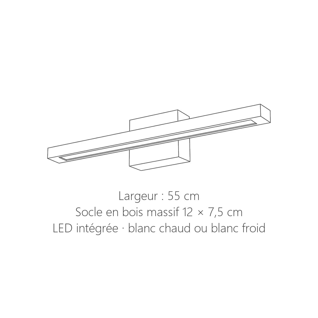 Dimensions de l'applique miroir en bois massif : 55 cm de long