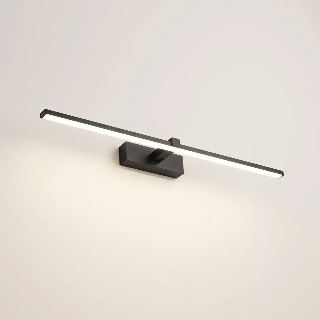 Applique LED pour miroir en aluminium noir, allumée