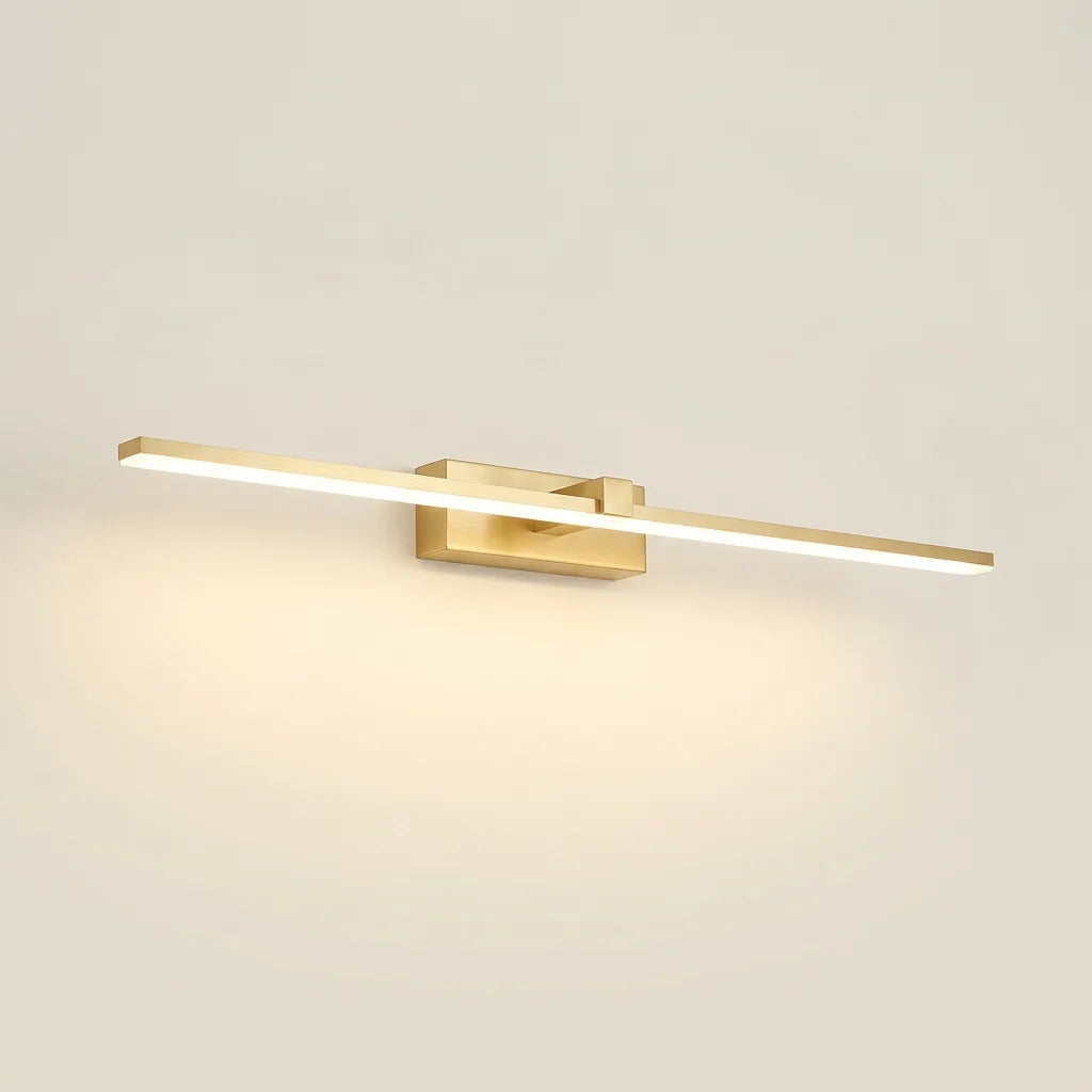 Applique LED pour miroir en aluminium doré, allumée