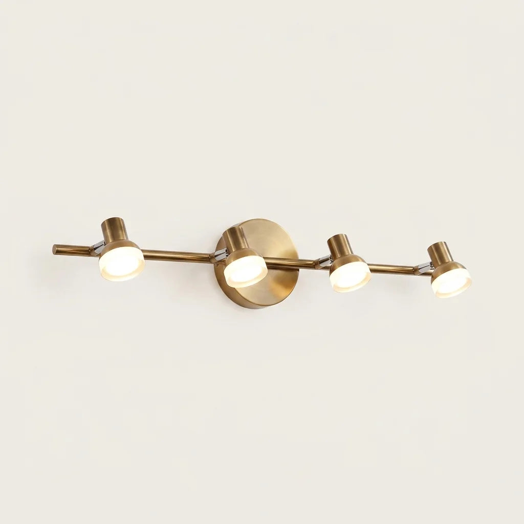 Applique miroir LED bronze à 4 spots orientables, allumée