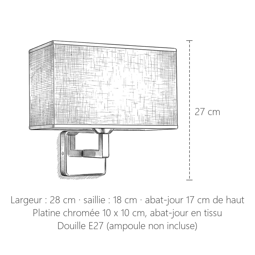 Dimensions de l'applique abat-jour rectangulaire : 28 x 27 cm