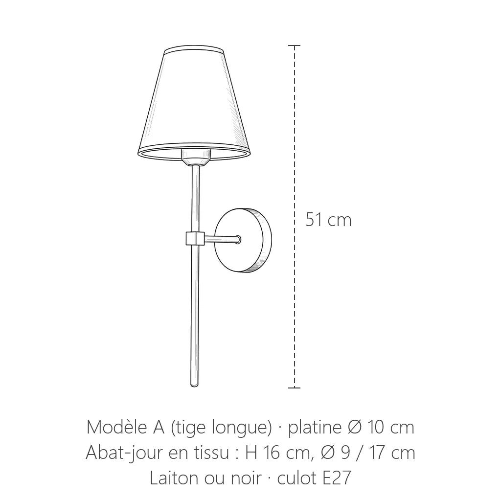 Dimensions de l'applique à tige longue : 51 cm de haut