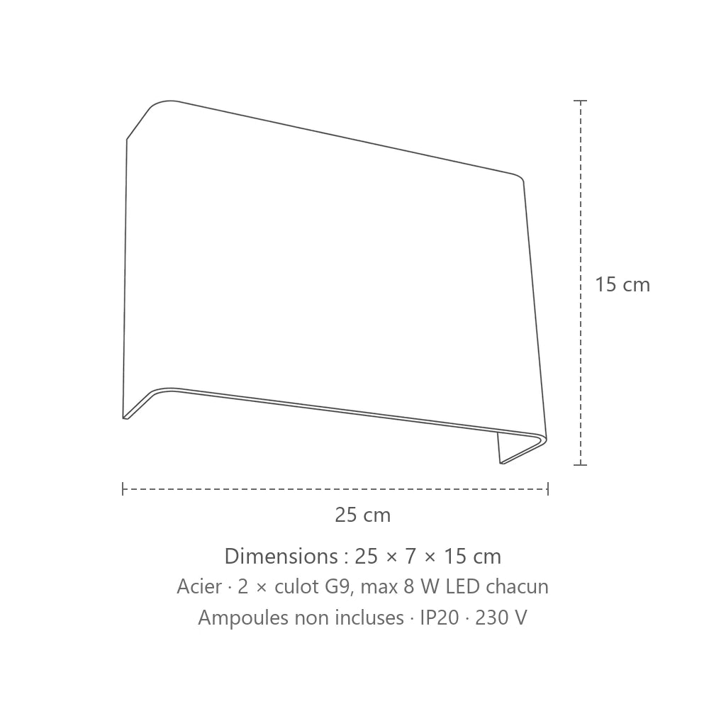 Dimensions : applique murale acier blanc plié, 25 × 7 × 15 cm