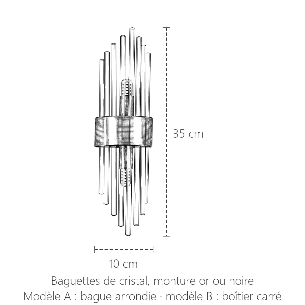 Dimensions de l'applique baguettes de cristal : 35 x 10 cm