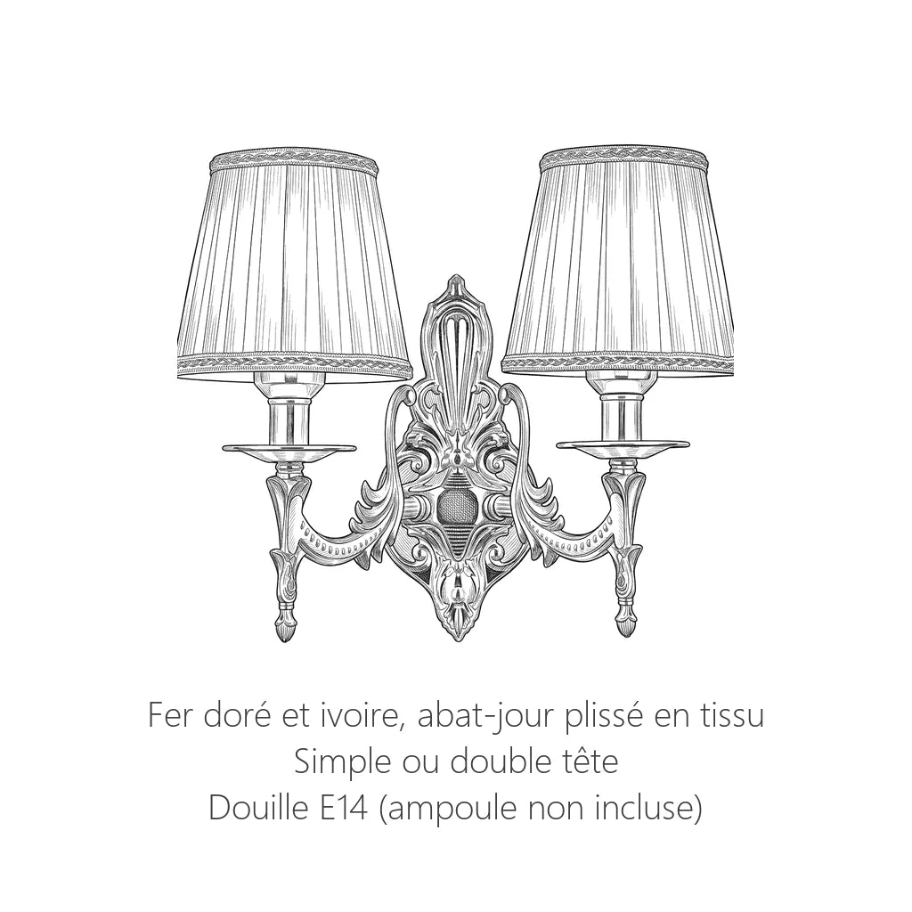 Schéma technique de l'applique baroque dorée à abat-jour