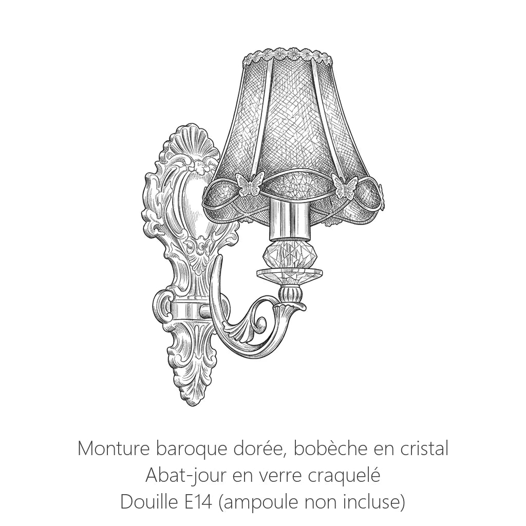 Schéma technique de l'applique baroque dorée en verre craquelé