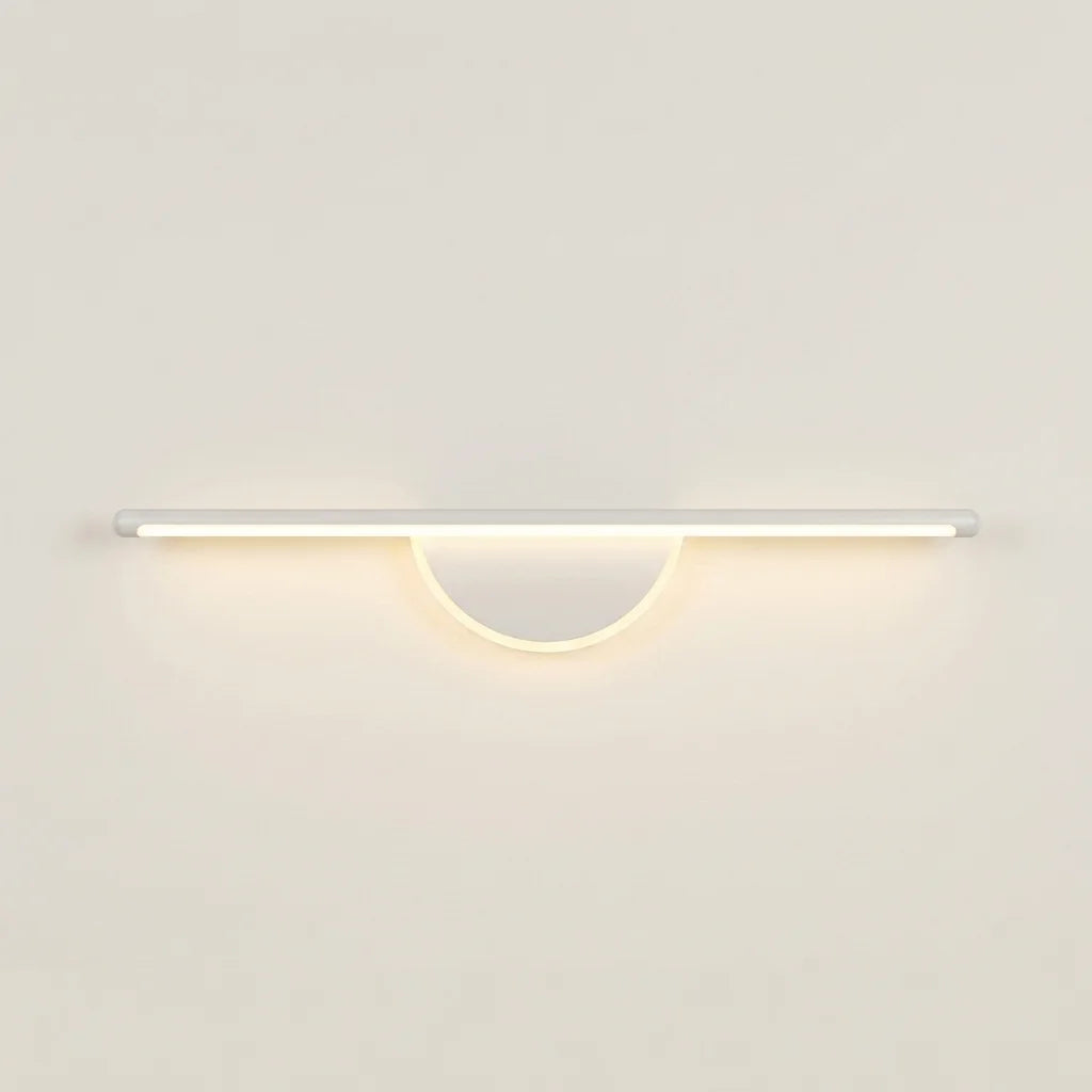Applique murale barre LED 60 cm et demi-lune blanche, allumée