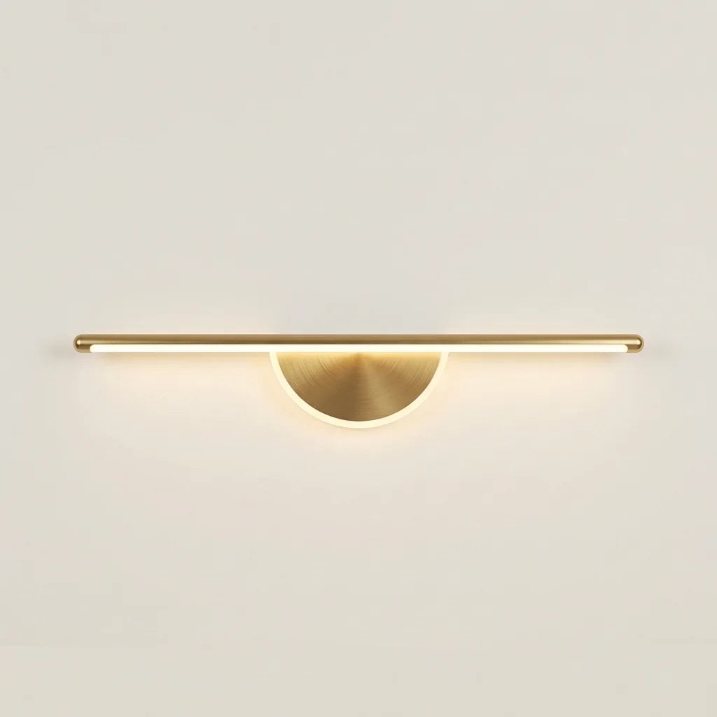 Applique murale barre LED 60 cm et demi-lune dorée, allumée