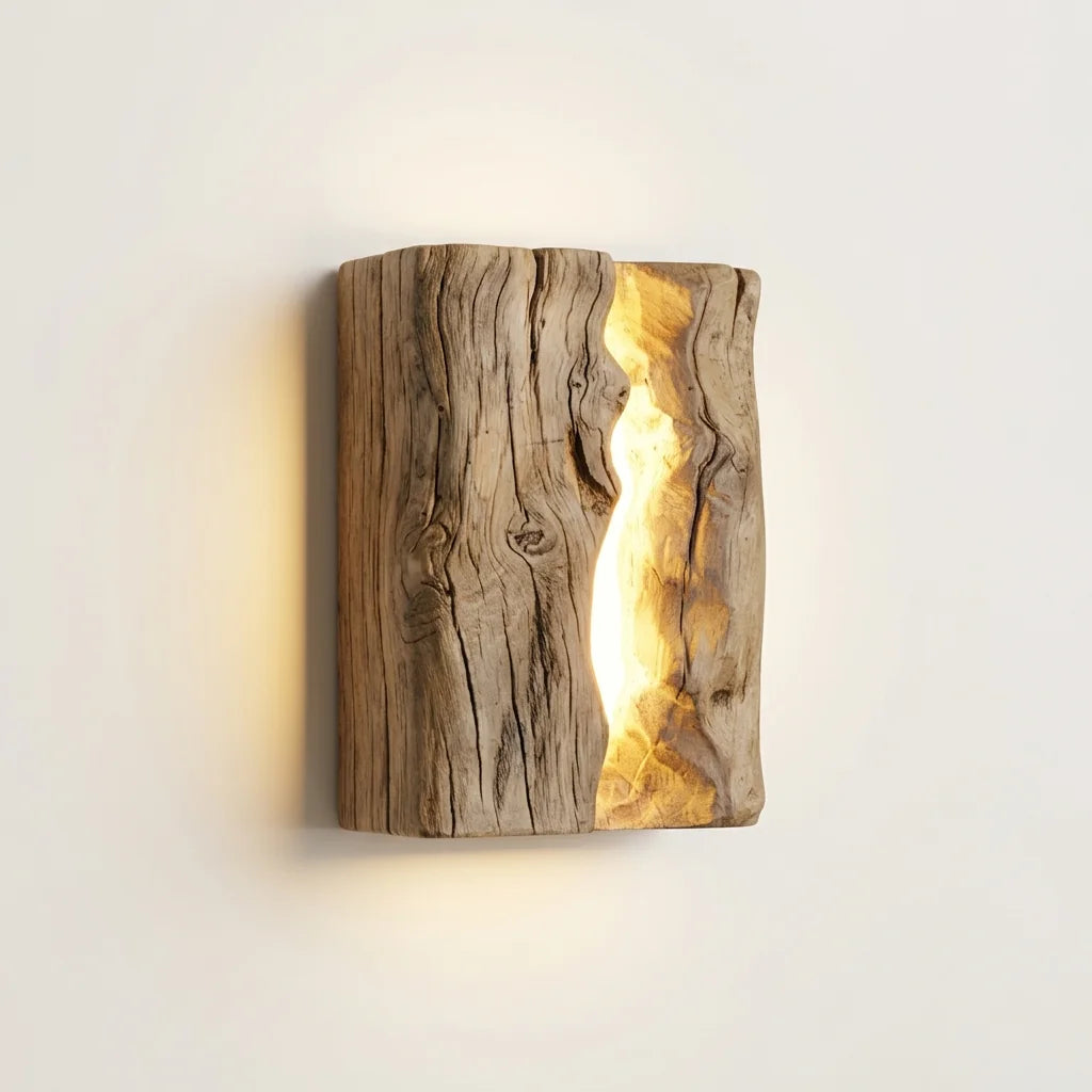 Applique murale en bois massif fendu, modèle 23 cm, allumée