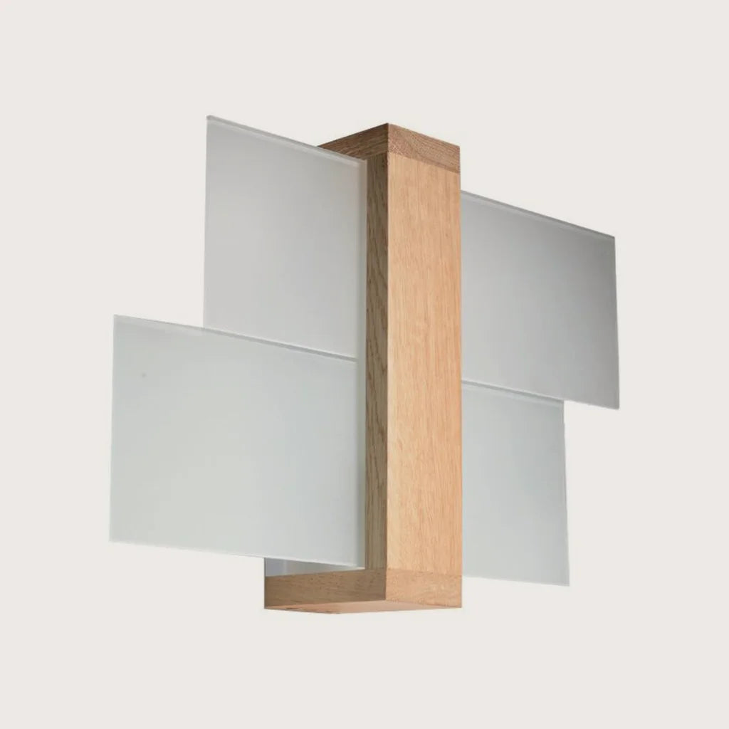 Applique murale bois et verre dépoli, coloris bois naturel