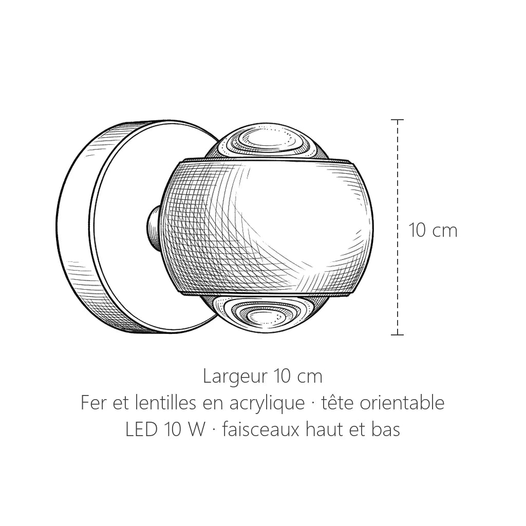 Dimensions de l'applique boule : 10 × 10 cm