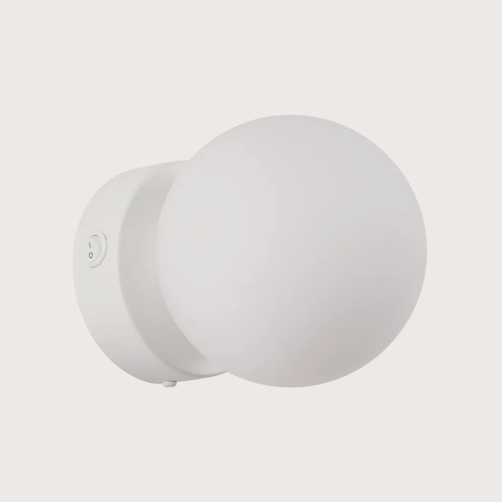 Applique murale boule en verre opalin, coloris blanc (Sans interrupteur)