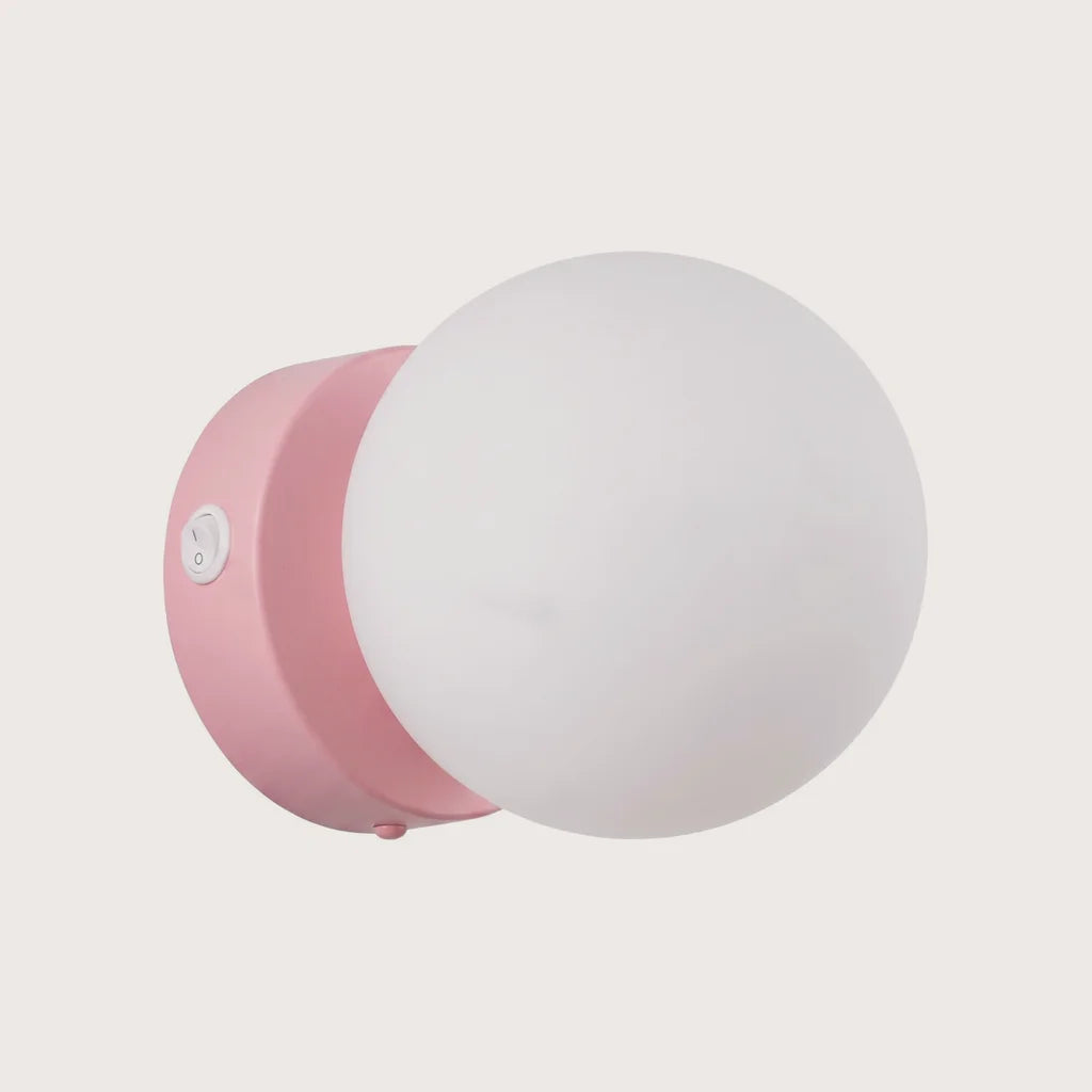 Applique murale boule en verre opalin, coloris rose (Avec interrupteur)