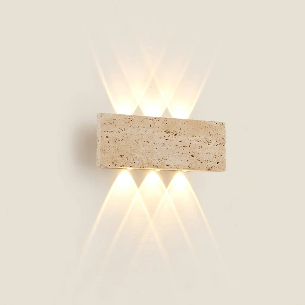 Applique murale brique en travertin 22 cm, faisceaux lumineux haut et bas
