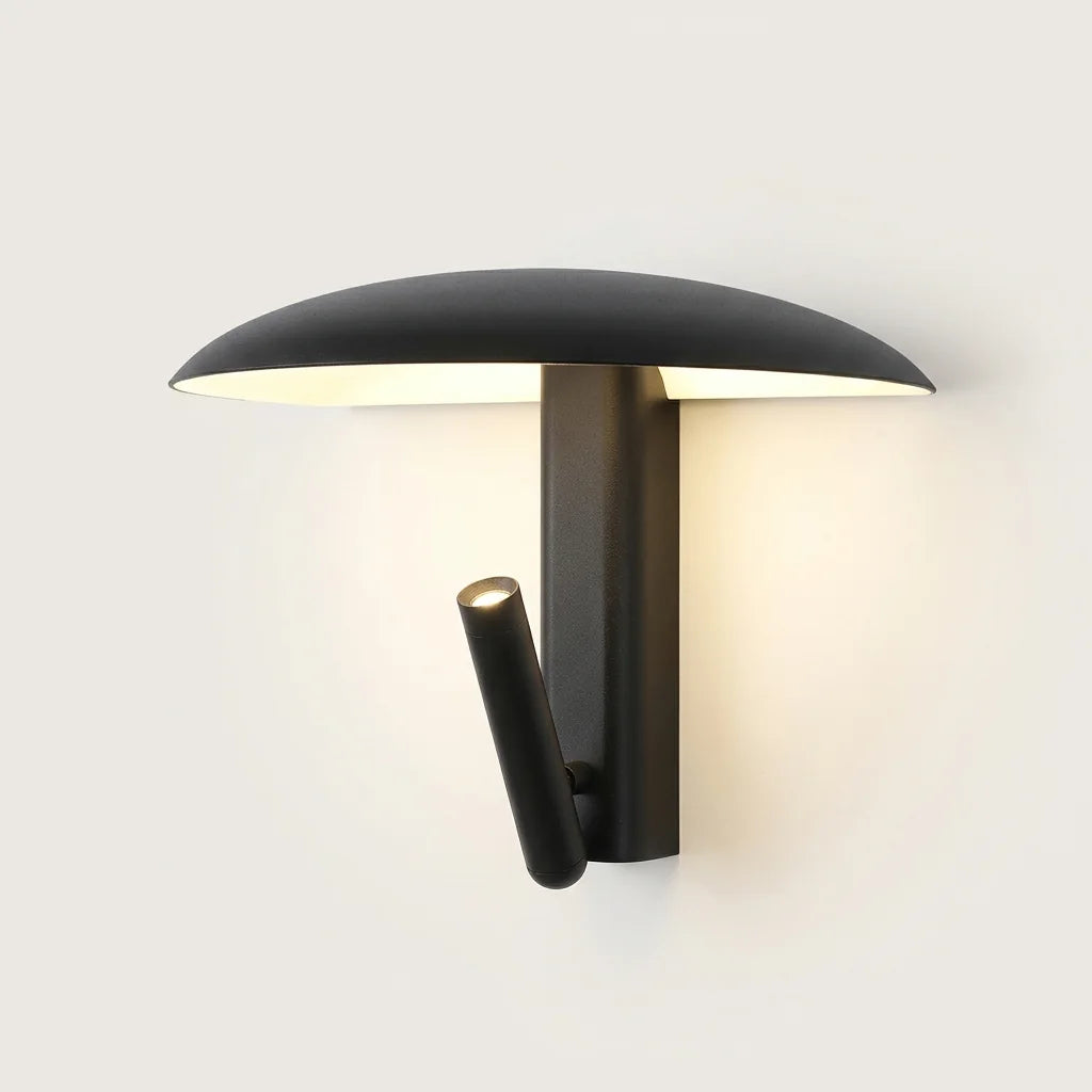 Applique murale champignon noire avec liseuse orientable, allumée