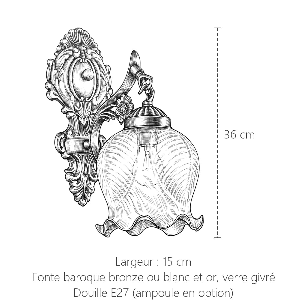 Dimensions de l'applique cloche en verre givré : 36 x 15 cm