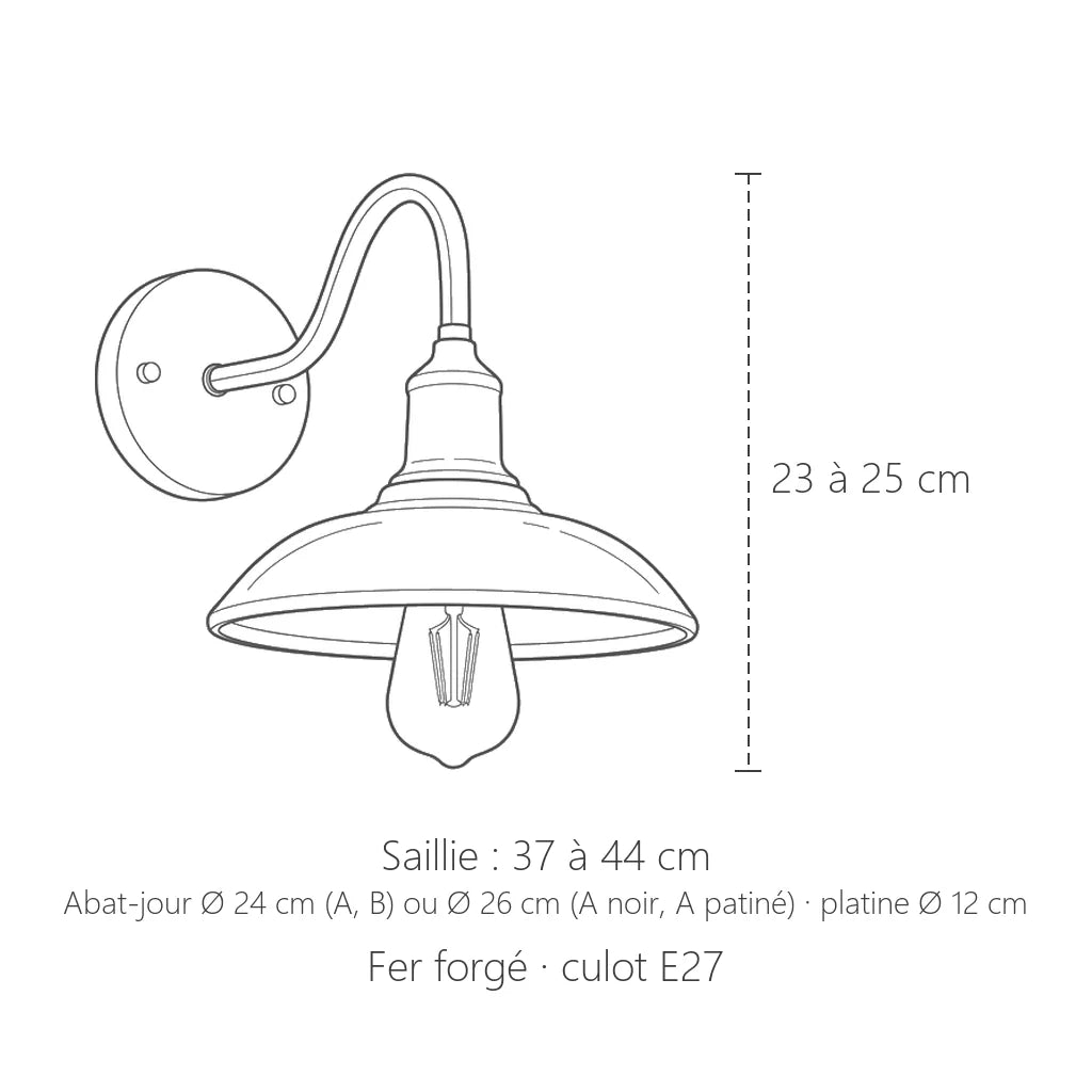 Dimensions de l'applique col de cygne : 37 à 44 cm de saillie