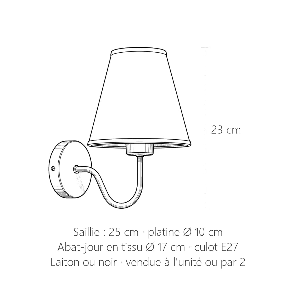 Dimensions de l'applique col de cygne : 23 cm de haut, 25 cm de saillie