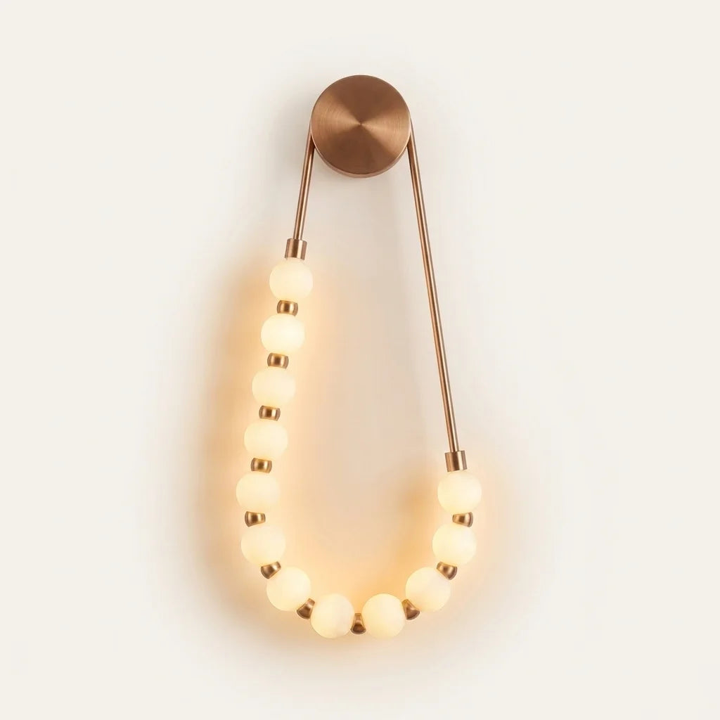 Applique murale collier de perles LED cuivre, orientation droite