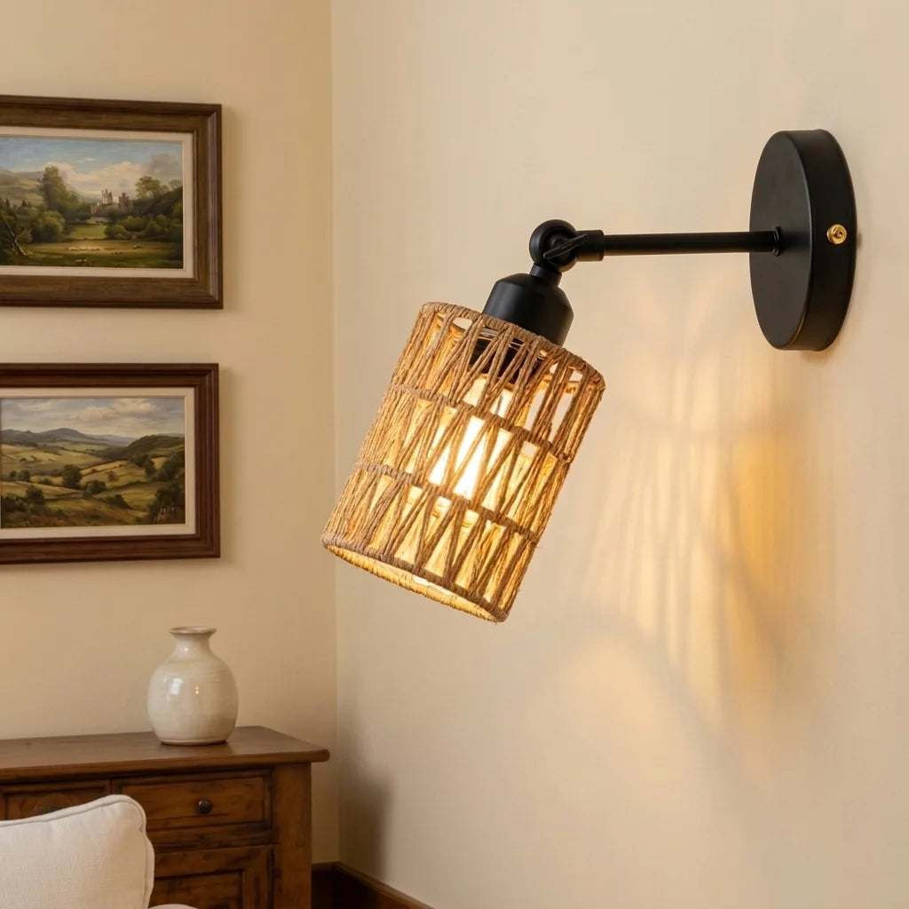 Abat-jour tressé incliné grâce à la rotule orientable