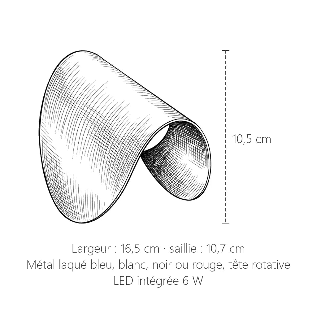 Dimensions de l'applique cornet LED : 16,5 x 10,5 cm