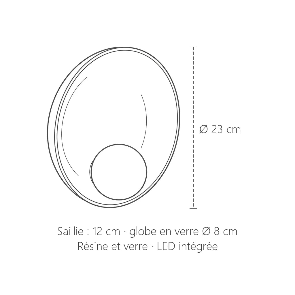Dimensions de l'applique coupelle : Ø 23 cm, 12 cm de saillie