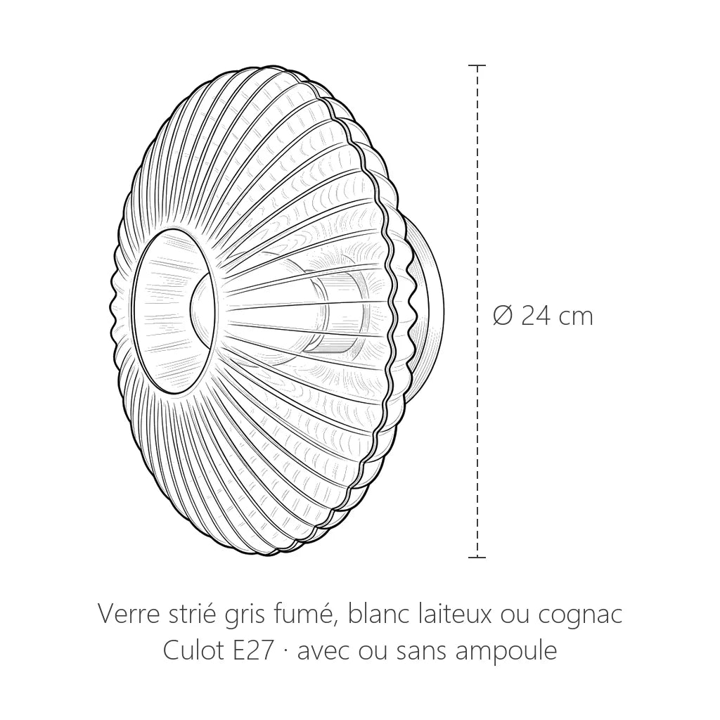 Dimensions de l'applique coupelle en verre strié : Ø 24 cm