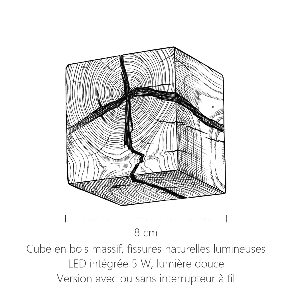 Dimensions de l'applique cube en bois massif : 8 cm