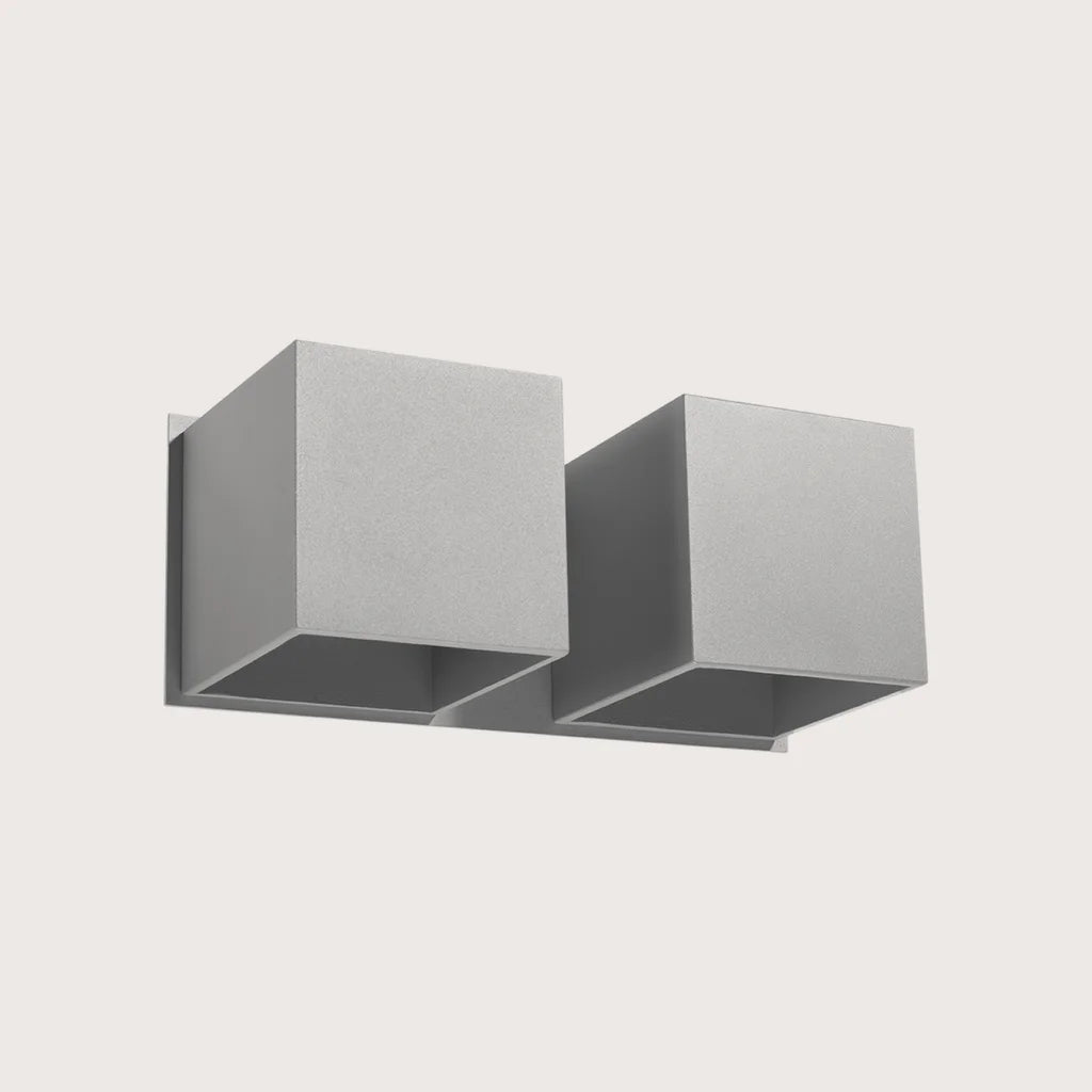 Applique murale cube haut et bas, coloris gris (2 lumières – aluminium)
