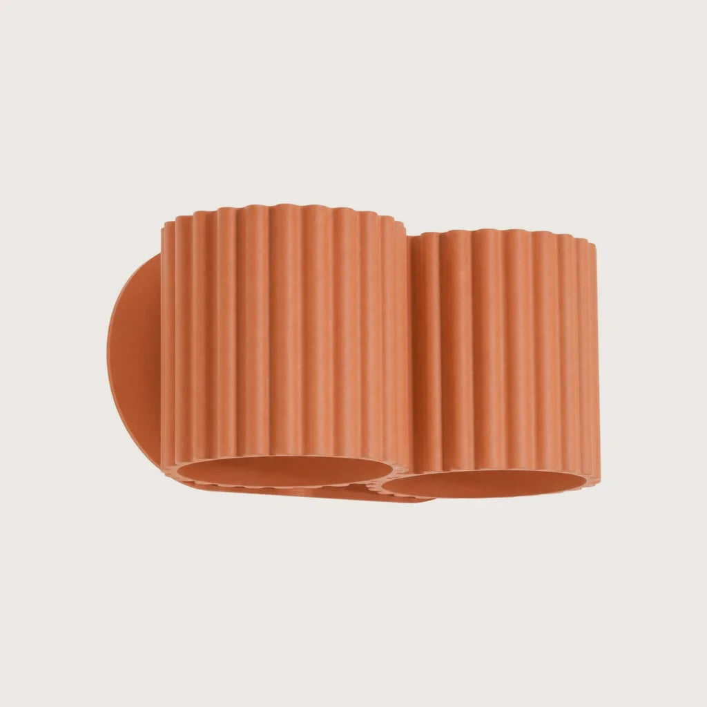 Applique murale cylindre cannelé, coloris ocre rouge (2 lumières – G9)