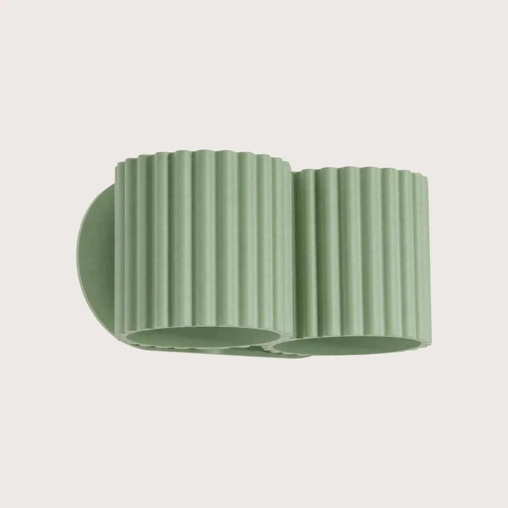 Applique murale cylindre cannelé, coloris sauge (2 lumières – G9)