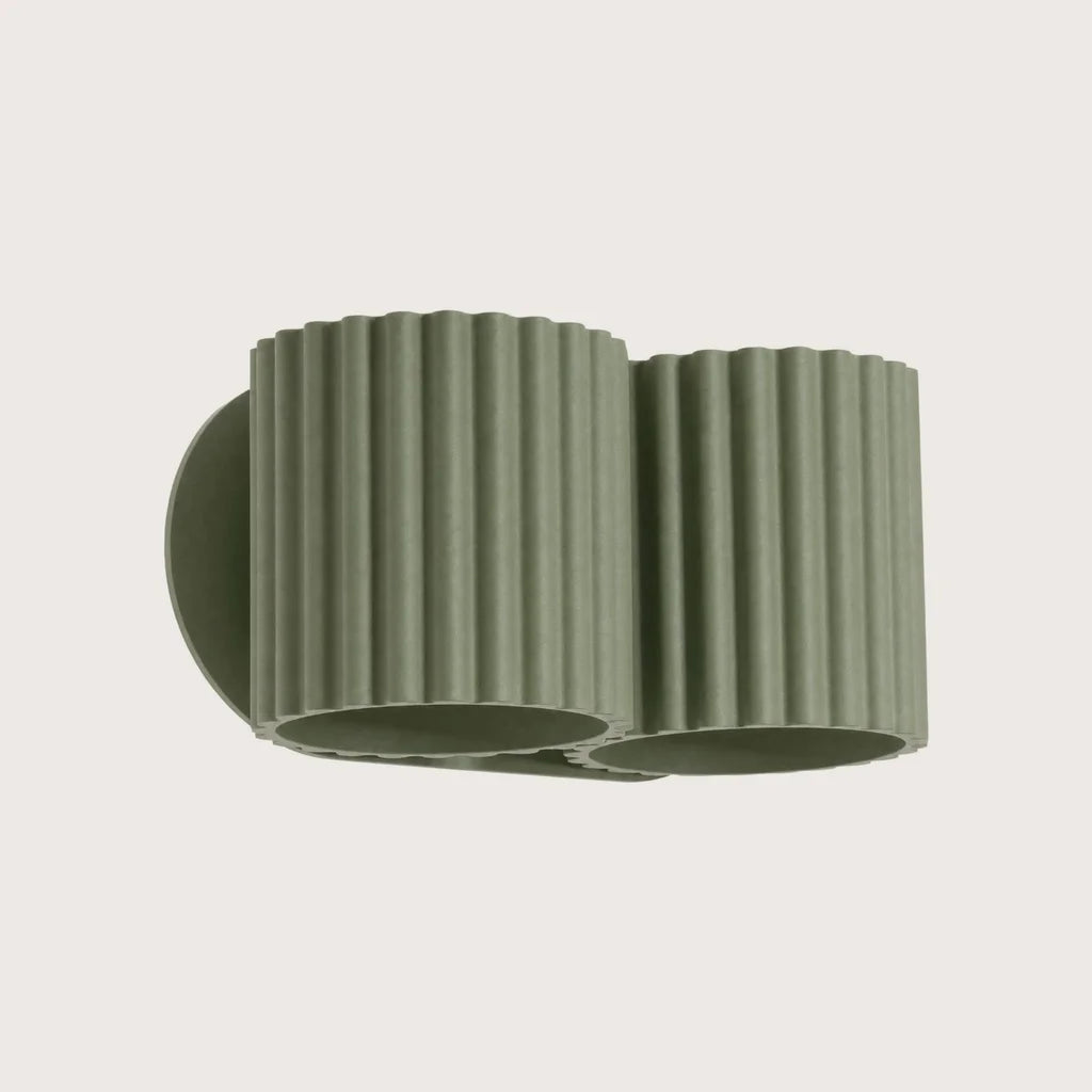 Applique murale cylindre cannelé, coloris vert olive (2 lumières – G9)