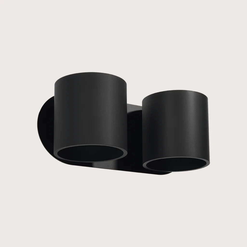 Applique murale cylindre haut et bas, coloris noir (2 lumières – aluminium)