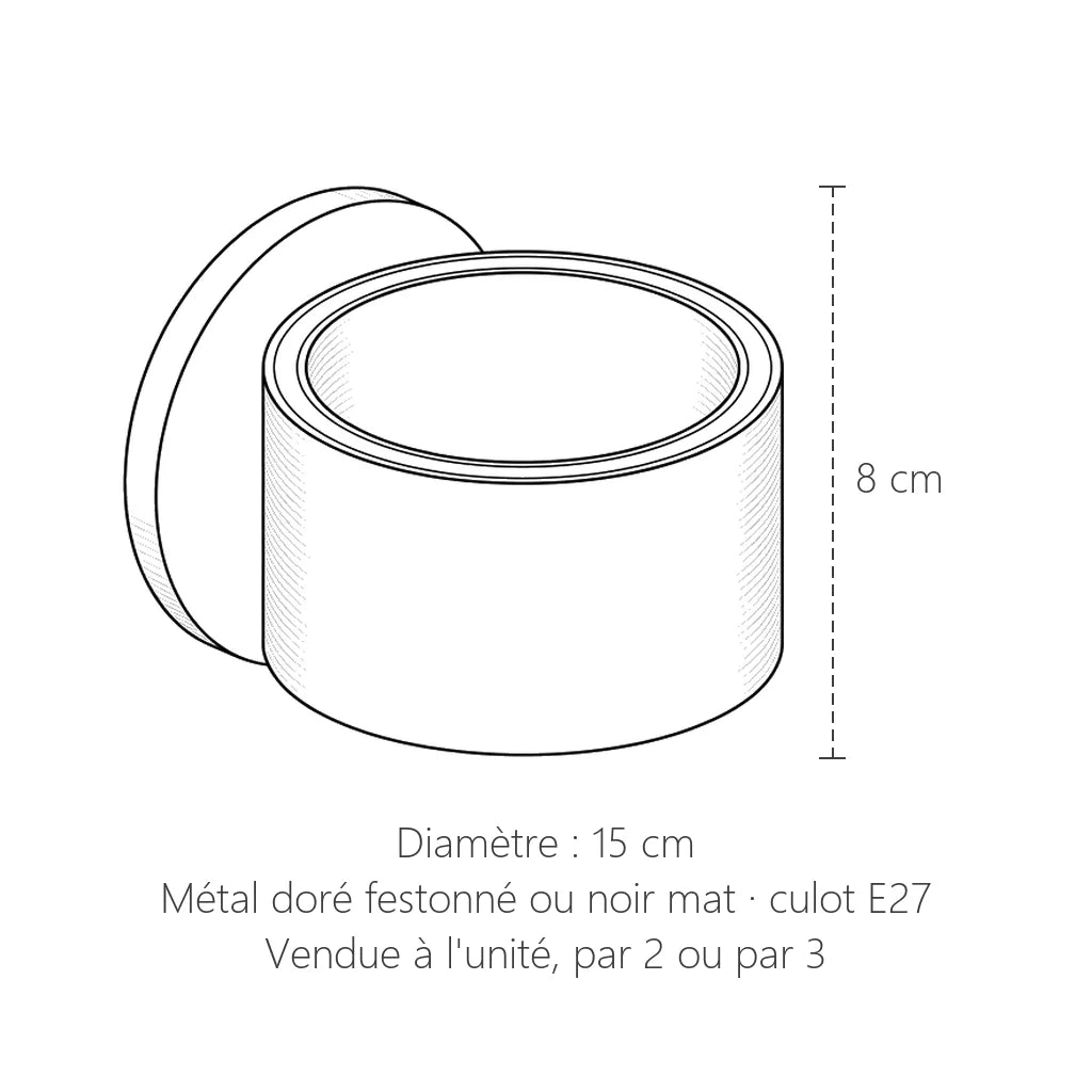 Dimensions de l'applique cylindre : Ø 15 cm, 8 cm de haut