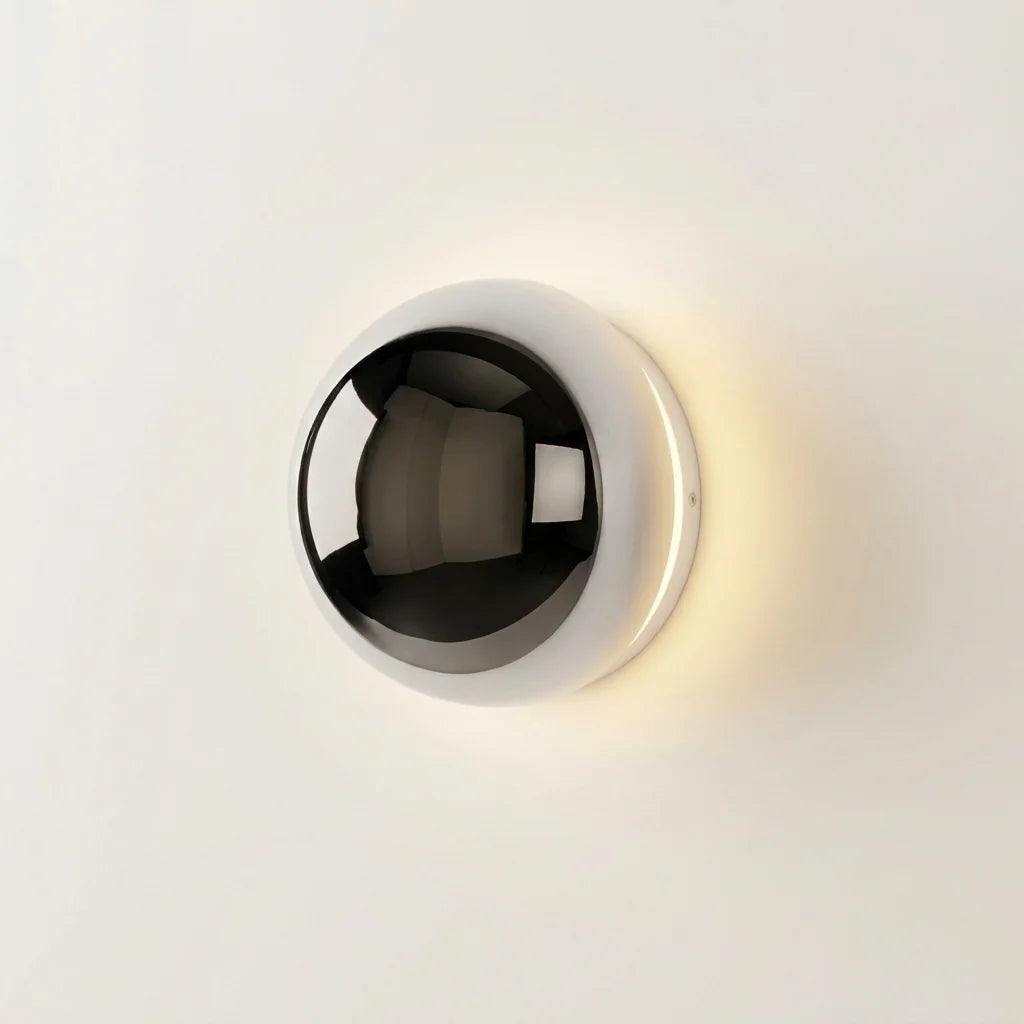 Applique murale demi-sphère miroir noire, halo lumineux