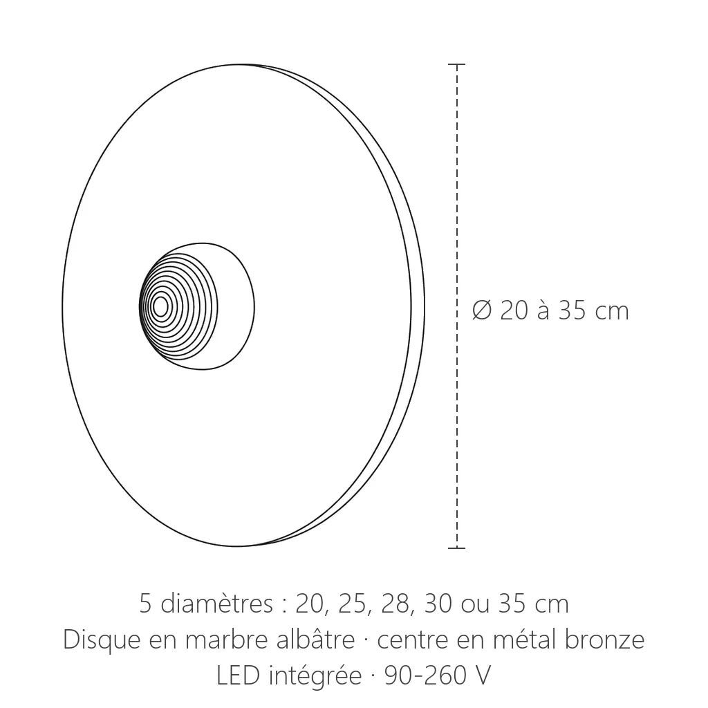 Dimensions de l'applique disque en albâtre : diamètre 20 à 35 cm