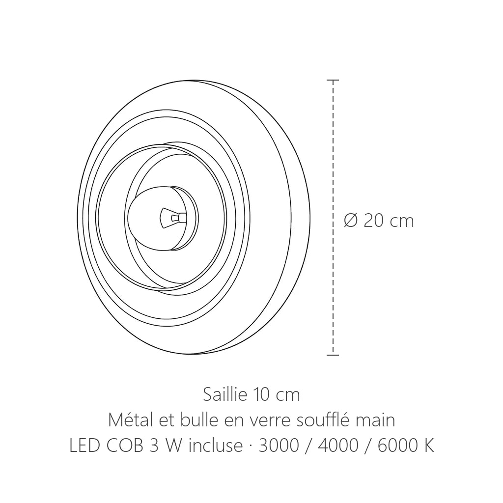 Dimensions de l'applique disque Bauhaus : Ø 20 cm, saillie 10 cm