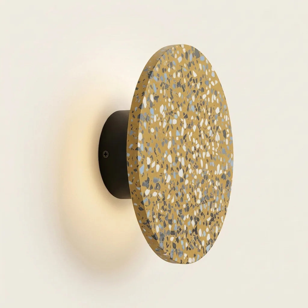 Applique murale disque en terrazzo jaune à halo lumineux